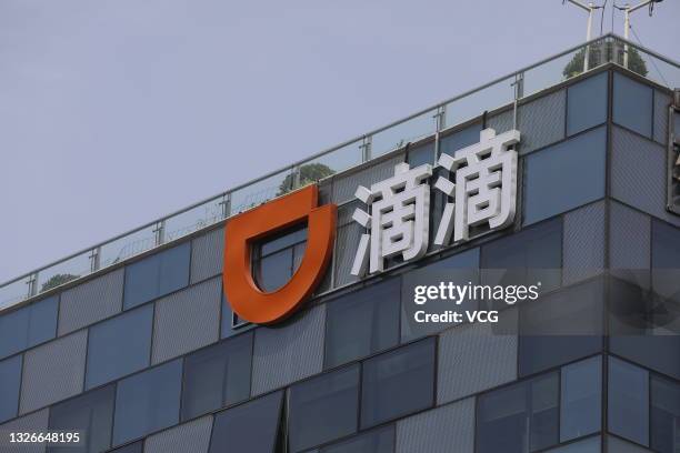 Logo of Chinese ride-sharing company Didi is pictured at its headquarters' building on June 15, 2021 in Beijing, China.