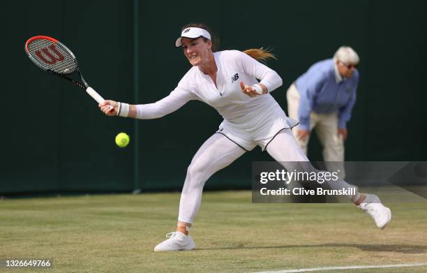 Madison Brengle of USA returns a forehand during her Ladies Singles Third Round match against Viktorija Golubic of Switzerland during Day Five of The...