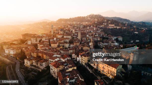 a sunset view of bergamo, italy - stock photo - bergamo stock pictures, royalty-free photos & images