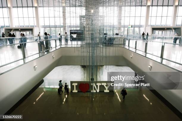 People move through LaGuardia Airport before the start of the Fourth of July weekend on July 02, 2021 in New York City. Following a year that saw the...