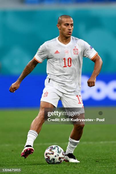 Thiago Alcantara of Spain in possession during the UEFA Euro 2020 Championship Quarter-final match between Switzerland and Spain at Saint Petersburg...