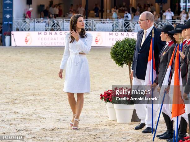 Prince Albert II of Monaco and Charlotte Casiraghi attends the 15th international Monte-Carlo Jumping on July 02, 2021 in Monte-Carlo, Monaco.