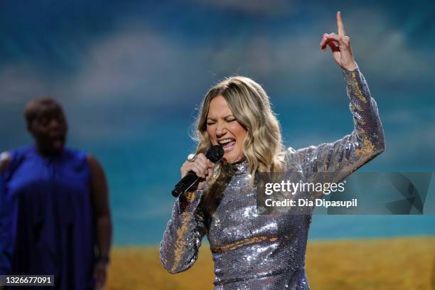 In this image released on July 02; Grammy Award-winning country star Jennifer Nettles performs from Town Hall in Times Square, NY for A Capitol...