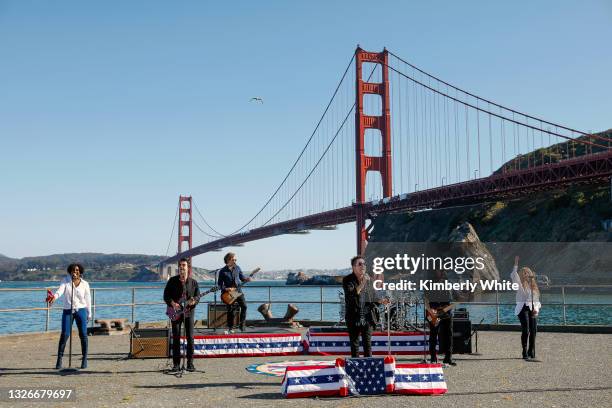 In this image released on July 02; Nikita Houston, Taylor Locke, Jerry Becker, Pat Monahan, Matt Musty, Hector Maldonado, and Sakai Smith of...