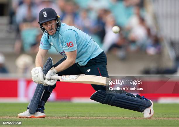 Eoin Morgan of England during the second One Day International between England and Sri Lanka at The Kia Oval on July 01, 2021 in London, England.