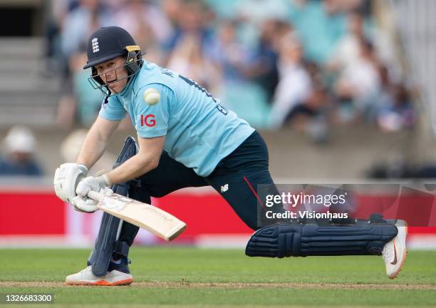 Eoin Morgan of England during the second One Day International between England and Sri Lanka at The Kia Oval on July 01, 2021 in London, England.