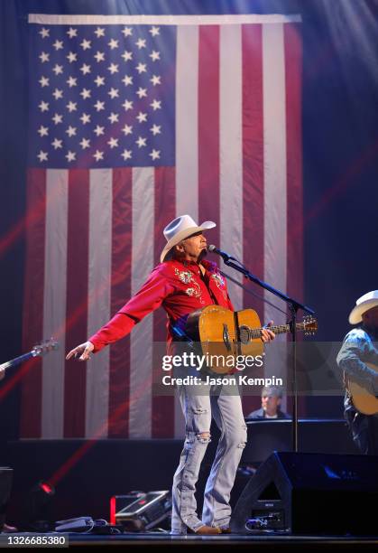 In this image released on July 02; Multi-platinum selling country music icon and Grammy, CMA and ACM Award-winner Alan Jackson performs from Ryman...