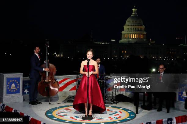 In this image released on July 02; Tony Award-nominated Broadway star Laura Osnes performs from Washington D.C., for A Capitol Fourth which airs on...