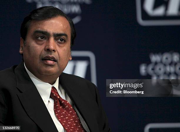 Mukesh D. Ambani, chairman of Reliance Industries Ltd., attends the World Economic Forum India Economic Summit 2011 in Mumbai, India, on Sunday, Nov....