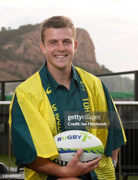 Nick Malouf of the Australia poses during the Australian Rugby Sevens Tokyo Olympic Games Team Announcement at the Hotel Grand Chancellor on July 02,...