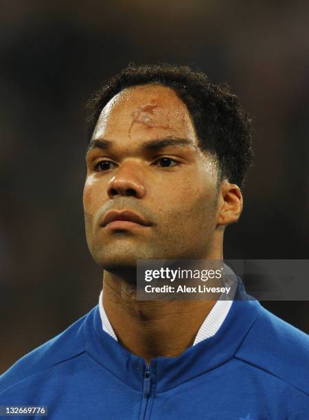 Joleon Lescott of England looks on prior to the international friendly match between England and Spain at Wembley Stadium on November 12, 2011 in...