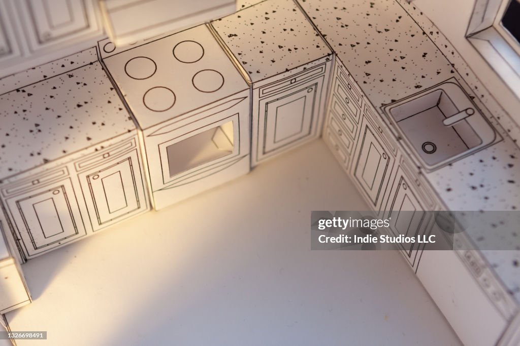 Paper Model of a Suburban Kitchen