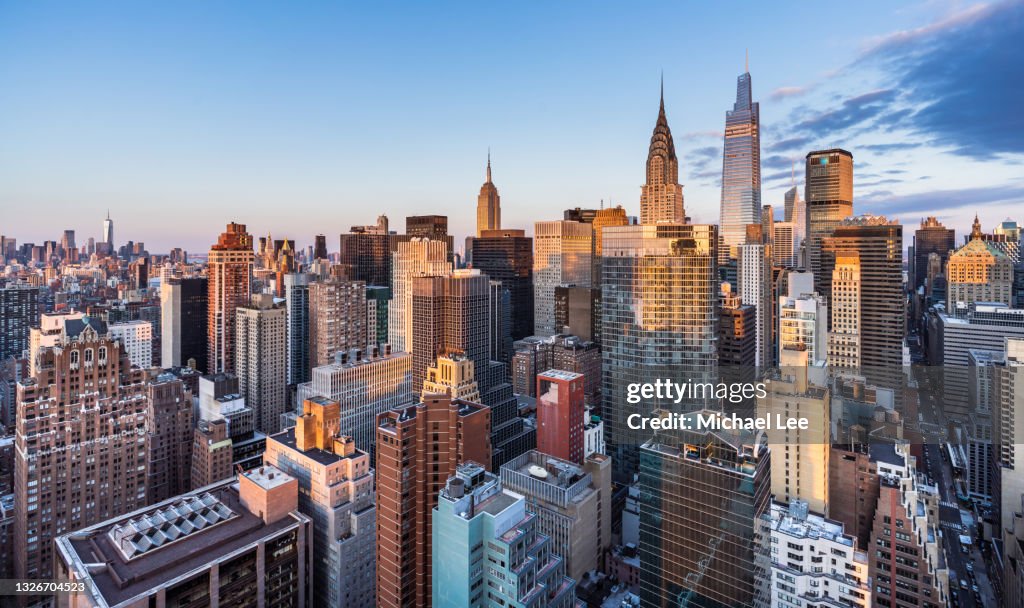 Sunrise Skyline View of Midtown Manhattan and Lower Manhattan