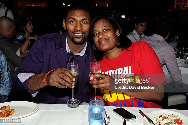 Player Ron Artest aka Metta World Peace of the Los Angeles Lakers and his wife, Kimsha Artest celebrate his birthday at the Lavo Restuarant at The...