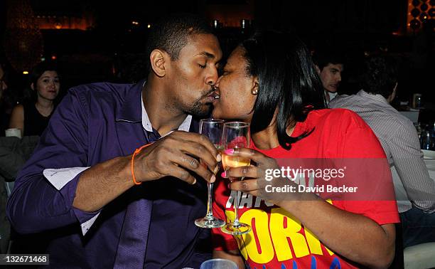 Player Ron Artest aka Metta World Peace of the Los Angeles Lakers and his wife, Kimsha Artest celebrate his birthday at the Lavo Restuarant at The...