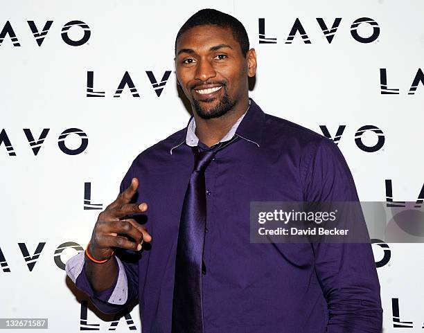 Player Ron Artest aka Metta World Peace of the Los Angeles Lakers arrives to celebrate his birthday at the Lavo Restuarant & Nightclub at The Palazzo...