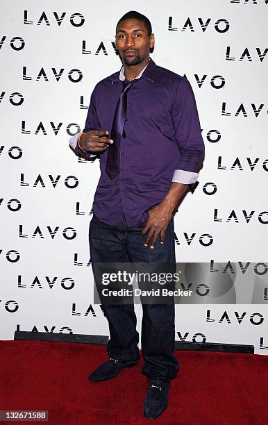 Player Ron Artest aka Metta World Peace of the Los Angeles Lakers arrives to celebrate his birthday at the Lavo Restuarant & Nightclub at The Palazzo...