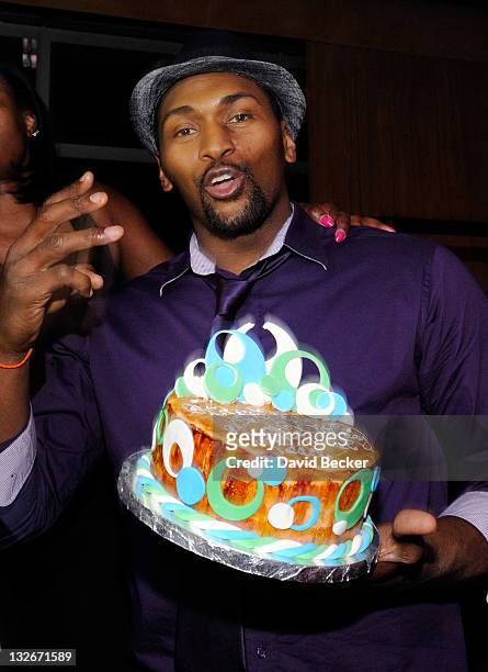 Player Ron Artest aka Metta World Peace of the Los Angeles Lakers celebrates his birthday at the Lavo Nightclub at The Palazzo on November 12, 2011...