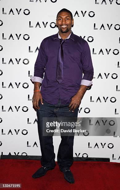 Player Ron Artest aka Metta World Peace of the Los Angeles Lakers arrives to celebrate his birthday at the Lavo Restuarant & Nightclub at The Palazzo...
