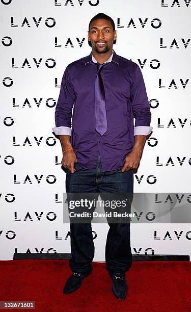 Player Ron Artest aka Metta World Peace of the Los Angeles Lakers arrives to celebrate his birthday at the Lavo Restuarant & Nightclub at The Palazzo...