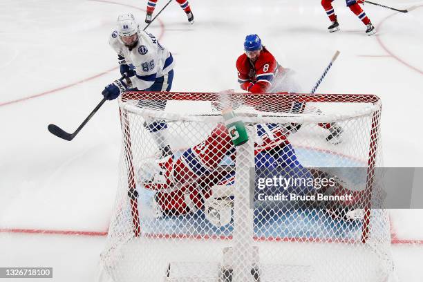 Nikita Kucherov of the Tampa Bay Lightning scores a goal against Carey Price of the Montreal Canadiens during the second period in Game Three of the...