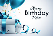 Birthday vector banner template. Happy birthday to you text in white space background with gifts and balloon decoration element for birth day celebration greeting design.