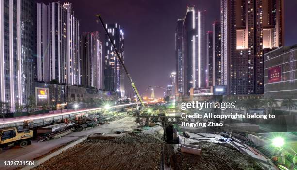 night scene of subway construction site in chengdu，china - work sites night stock pictures, royalty-free photos & images