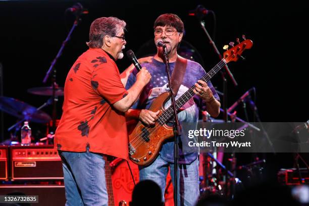 Randy Owen and Teddy Gentry of Alabama perform during the opening night of the Alabama 50th Anniversary Tour at Bridgestone Arena on July 02, 2021 in...