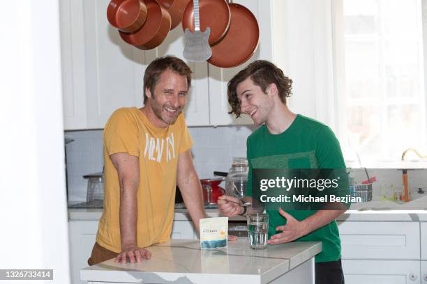 Chesney Hawkes and Casey Hawkes attend The Artists Project Giveback Day on July 02, 2021 in Los Angeles, California.