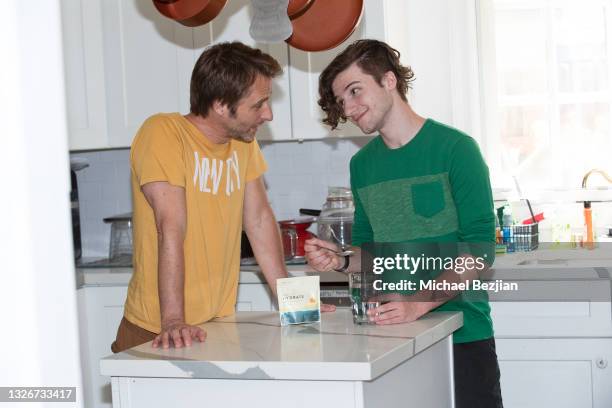 Chesney Hawkes and Casey Hawkes attend The Artists Project Giveback Day on July 02, 2021 in Los Angeles, California.