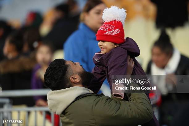 Fans during the Test match between the Maori All Blacks and Manu Samoa at Mt Smart Stadium on July 03, 2021 in Auckland, New Zealand.