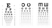 Snellen, Landoldt C, Golovin-Sivtsev's charts for vision tests. Ophthalmic test poster template.