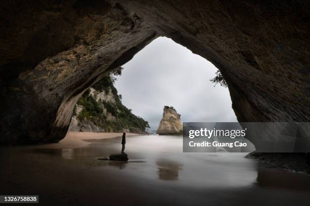 cathedral cove, north island.  new zealand - chinese new zealand stock-fotos und bilder