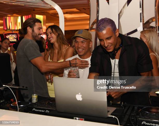 Personality/DJ/model Brody Jenner, Amber Davis, DJ Five and DJ/music producer Devin Lucien celebrate the grand opening of Gatsby's at Resorts World...