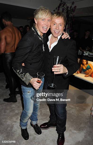 Nick Malenko and Royston Blytyhe attend Phil Turner's 42nd Birthday hosted by Tamara Ecclestone at a private residence on November 12, 2011 in...