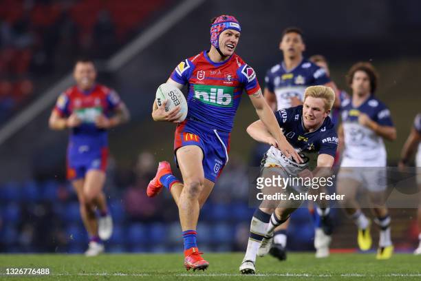 Kalyn Ponga of the Knights in action during the round 16 NRL match between the Newcastle Knights and the North Queensland Cowboys at McDonald Jones...