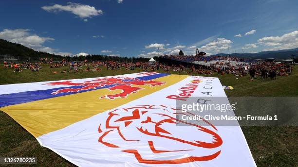 Banner in support of Max Verstappen of Netherlands and Red Bull Racing is pictured trackside during final practice ahead of the F1 Grand Prix of...