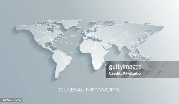 illustrations, cliparts, dessins animés et icônes de carte du monde avec connexion réseau entre les continents - carte du monde