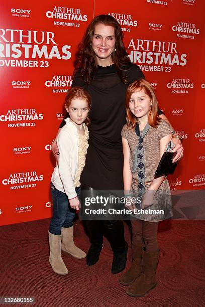 Actress Brooke Shields and daughters Grier Henchy and Rowan Henchy attend the "Arthur Christmas" premiere at the Clearview Chelsea Cinemas on...