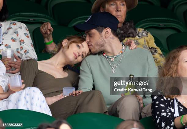 Phoebe Dynevor and Pete Davidson hosted by Lanson attend day 6 of the Wimbledon Tennis Championships at the All England Lawn Tennis and Croquet Club...