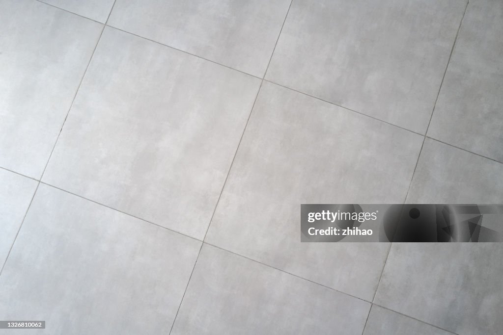 Overlooking an empty tile floor