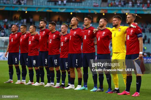 Players of Czech Republic stand for the national anthem prior to the UEFA Euro 2020 Championship Quarter-final match between Czech Republic and...