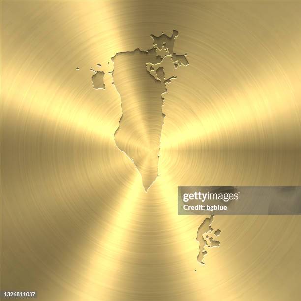 bahrain karte auf gold hintergrund - kreis gebürstet metall textur - bahrain stock-grafiken, -clipart, -cartoons und -symbole