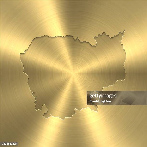 cambodia map on gold background - circular brushed metal texture - phnom penh stock illustrations