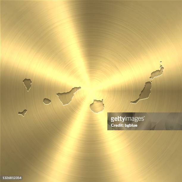 kanarische inseln karte auf gold-hintergrund - kreis gebürstet metall textur - canary islands stock-grafiken, -clipart, -cartoons und -symbole