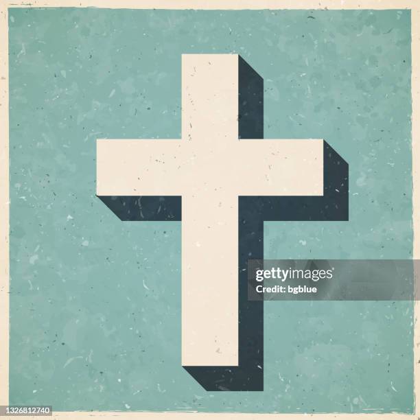 religion cross. icon in retro vintage style - old textured paper - baptism cross stock illustrations