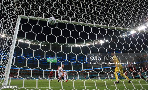 Kasper Dolberg of Denmark scores their side's second goal past Tomas Vaclik of Czech Republic during the UEFA Euro 2020 Championship Quarter-final...