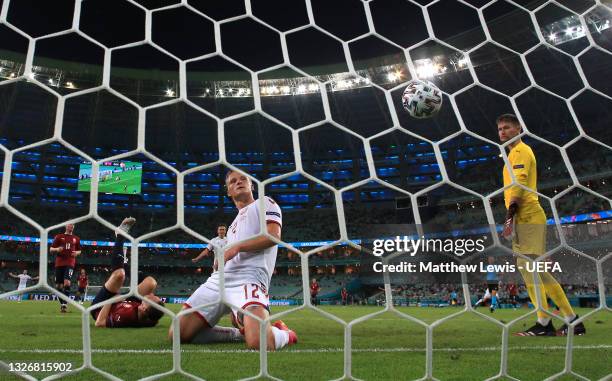 Kasper Dolberg of Denmark celebrates after scoring their side's second goal during the UEFA Euro 2020 Championship Quarter-final match between Czech...
