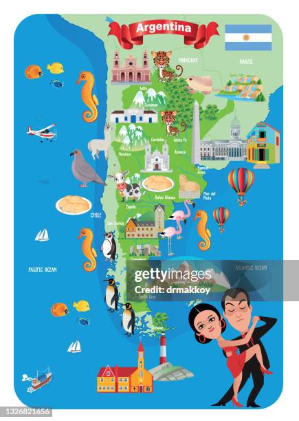 stockillustraties, clipart, cartoons en iconen met cartoon map of argentina - argentinian culture