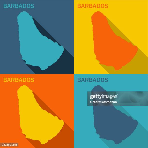 illustrations, cliparts, dessins animés et icônes de carte plate de la barbade disponible en quatre couleurs - barbados map